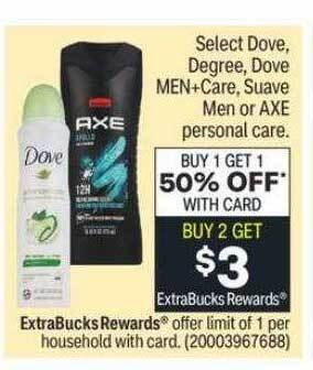 CVS Dove, degree, dove men+care, suave men or axe personal care offer