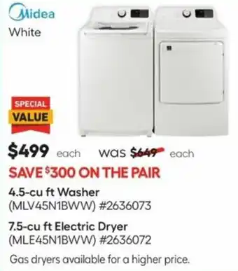 Lowe's 4.5- Cu ft Washer, 7.5-cu ft Electric Dryer offer