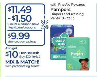 Rite Aid Pampers diapers and training pants offer