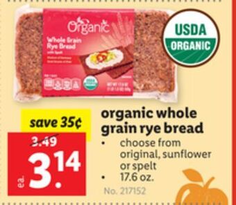 Lidl Organic whole grain rye bread offer