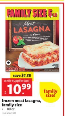 Lidl Frozen meat lasagna, family size offer