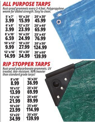 Ocean State Job Lot All purpose tarps, rip stopper tarps offer