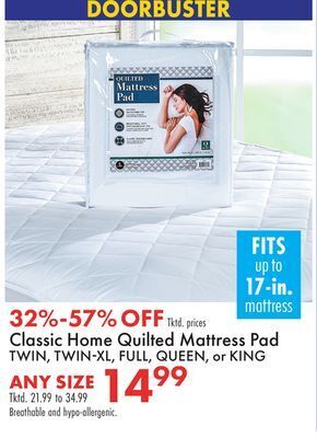 Boscov's Classic home quilted mattress pad offer