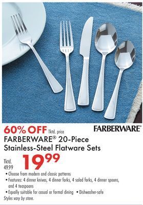 Boscov's Farberware® 20-piece stainless-steel flatware sets offer