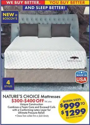 Boscov's Nature's choice mattresses offer