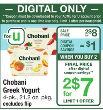 ACME Chobani greek yogurt offer