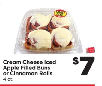 Weis Markets Cream cheese iced apple filled buns or cinnamon rolls offer
