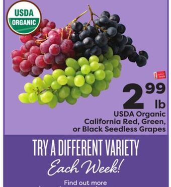 Weis Markets California red, green, or black seedless grapes offer