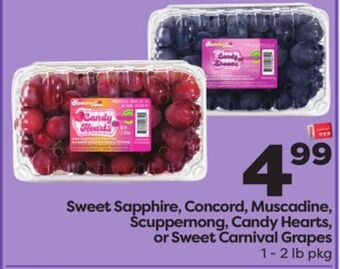 Weis Markets Sweet sapphire, concord, muscadine, scuppernong, candy hearts, or sweet carnival grapes offer
