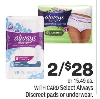 CVS Select always discreet pads or underwear offer