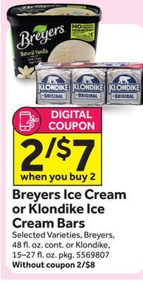 Stop&Shop Breyers ice cream or klondike ice cream bars offer