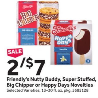 Stop&Shop Friendly's nutty buddy, super stu ed, big chipper or happy days novelties offer