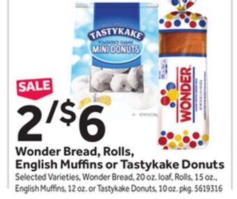 Stop&Shop Wonder bread, rolls, english mu ns or tastykake donuts offer