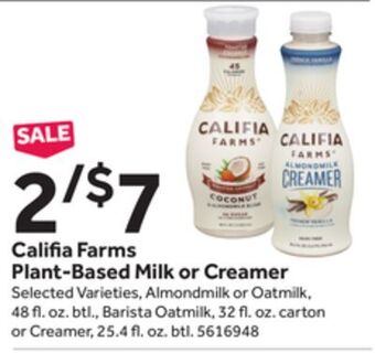 Stop&Shop Califia farms plant-based milk or creamer offer