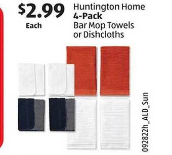 Aldi Huntington home 4-pack bar mop towels or dishcloths offer