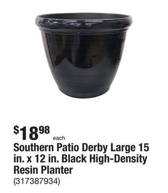 The Home Depot Southern patio derby large 15 in. x 12 in. black high-density resin planter offer