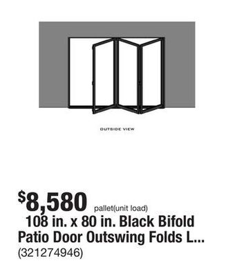 The Home Depot 108 in. x 80 in. black bifold patio door outswing folds left to right 80 series folding door system offer