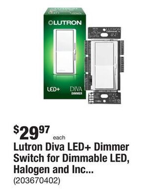 The Home Depot Lutron diva led+ dimmer switch for dimmable led, halogen and incandescent bulbs, single pole or 3 way, white offer