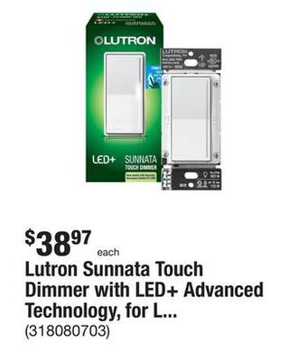 The Home Depot Lutron sunnata touch dimmer with led+ advanced technology, for led, incandescent and halogen, 3 way/multi location, white offer