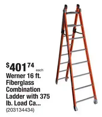 The Home Depot Werner 16 ft. fiberglass combination ladder with 375 lb. load capacity type iaa duty rating offer
