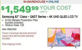 Costco Samsung 82" Class - Q6DT Series-4k UHD QLED TV 9982600 offer