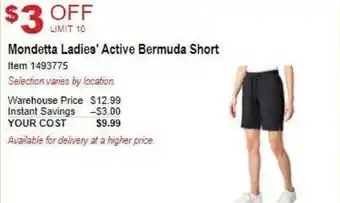Costco Mondetta Ladies Active Bermuda Short 1493775 offer
