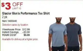 Costco Glacier Men's Performance Tee Shirt 1408440 offer
