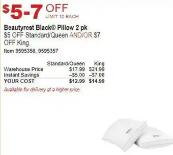 Costco Beautyrest Black Pillow Standard/Queen offer