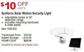 Costco Sunforce Solar Motion Security Light offer