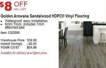 Costco Golden Arowana Sandalwood HDPC Vinyl Flooring offer