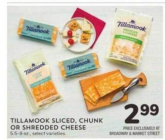 Albertsons Tillamook sliced chunk or shredded cheese offer