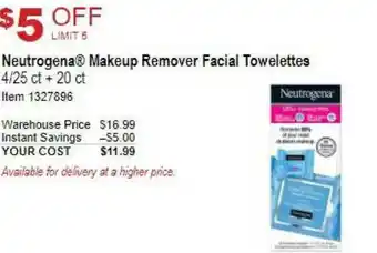 Costco Neutrogena Makeup Remover Facial Towelettes 1327896 offer