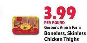 Festival Foods Gerber's amish farm boneless, skinless chicken thighs offer
