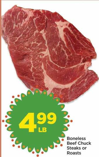Food 4 Less Boneless beef chuck steaks or roasts offer