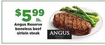 Hy-Vee Angus reserve boneless beef sirloin steak offer