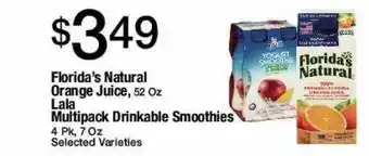 Jons International Florida's natural orange juice lala multipack drinkable smoothies offer