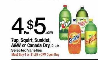 Jons International 7up, squirt, sunkist a&w or canada dry offer