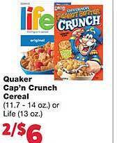 Quaker cap'n crunch cereal