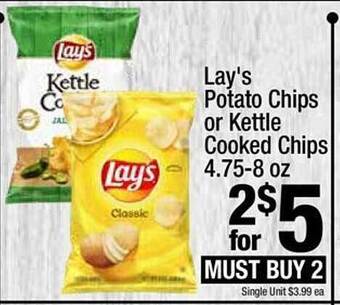 Super King Markets Lay's potato chips or kettle cooked chips offer