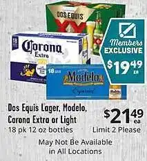 Dos equis lager modelo corona extra or light