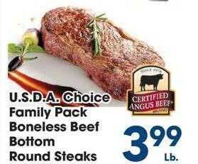 Fairplay U.s.d.a. choice family pack boneless beef bottom round steaks offer