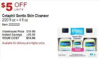 Costco Cetaphil Gentle Skin Cleanser 2/20 fl oz + 4 fl oz offer