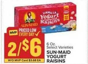 Food Lion Sun-maid yogurt raisins offer