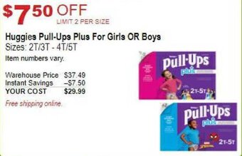 Costco Huggies Pull-Ups Plus For Girls or Boys offer