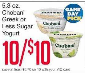 Harris Teeter Chobani greek or less sugar yogurt offer