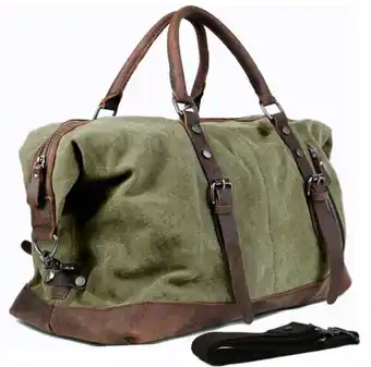 AliExpress Vintage military canvas leather men travel bags carry on luggage bags men duffel bags travel tote large weekend bag overnight offer