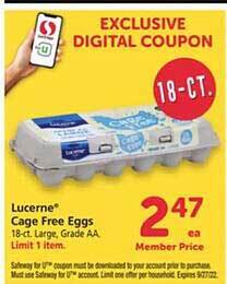 Safeway Lucerne cage free eggs offer