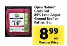 Safeway Open nature grass fed 85% lean angus ground beef or patties offer