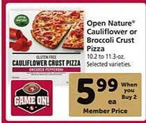 Safeway Open nature cauliflower or broccoli crust pizza offer