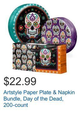 Costco Artstyle paper plate & napkin bundle, day of the dead, 200-count offer